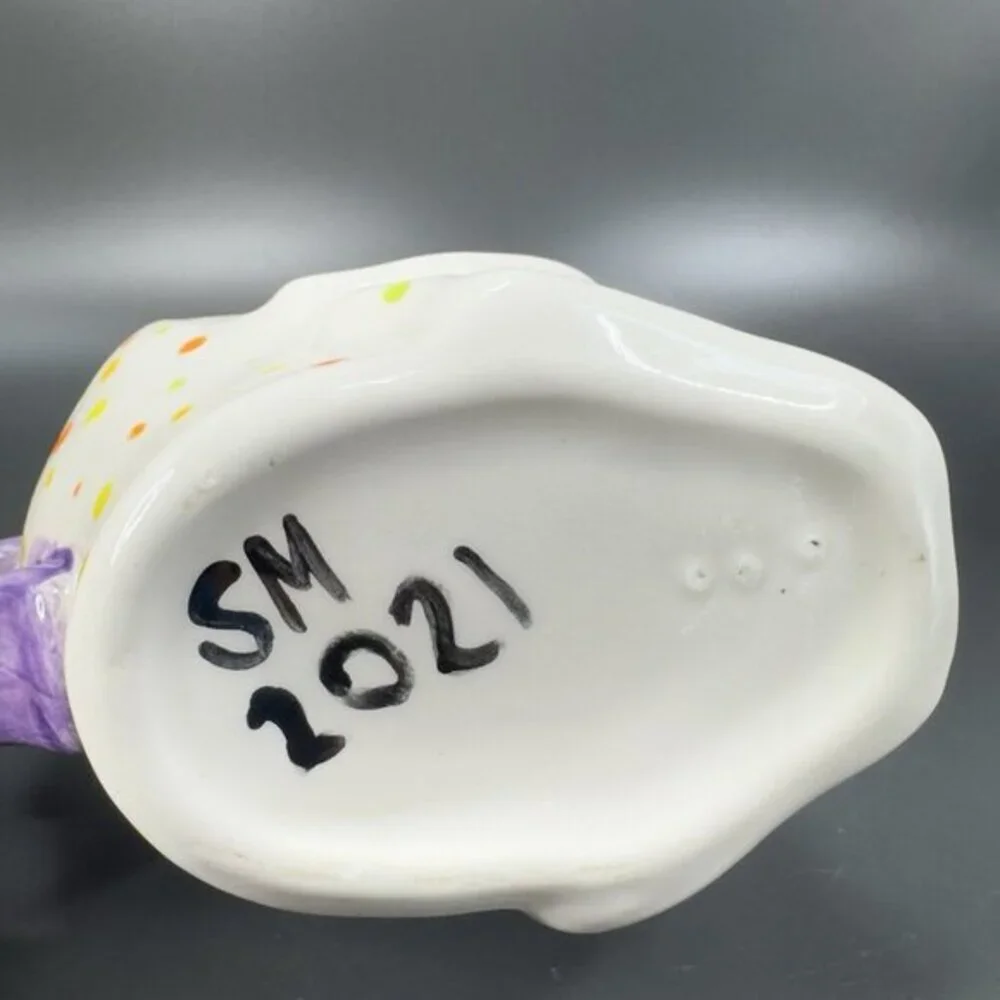 Hand Painted Skull Shaped Large Ceramic Mug Cup‎ Artist Signed Day Of The Dead